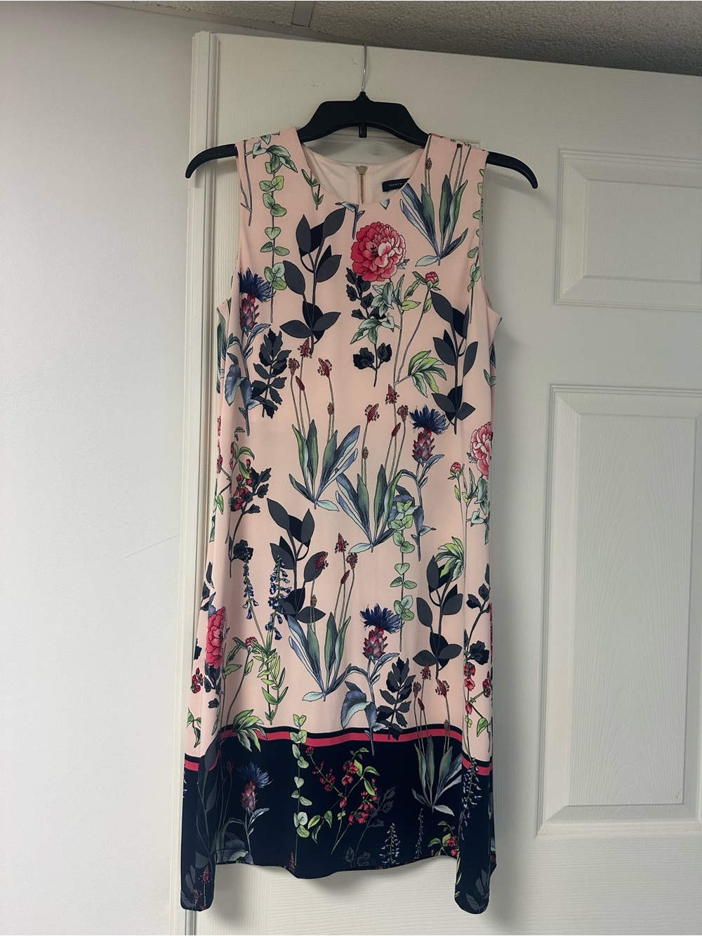 Tommy Hilfiger Pink Floral Midi Shift Dress with Navy Border